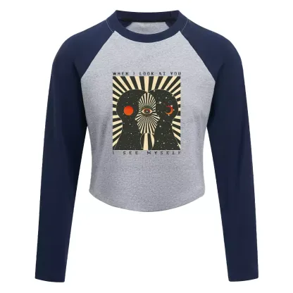 Reflections of the Soul Block Raglan Long Sleeve Crop Top