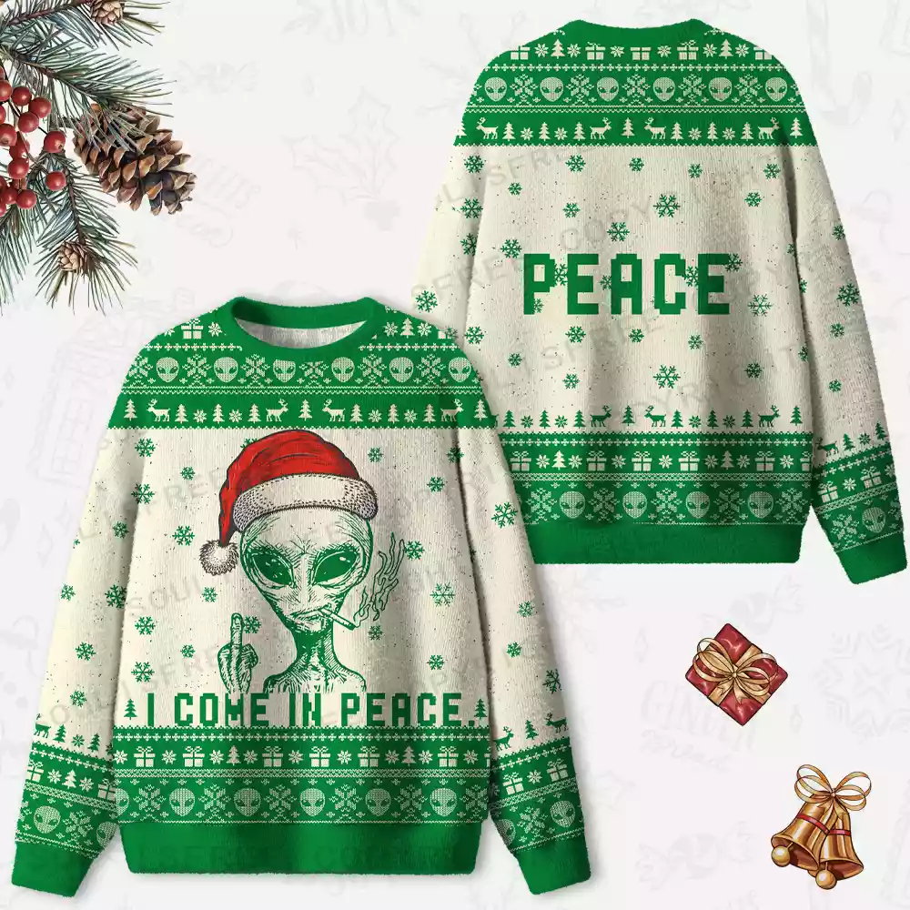 I COME IN PEACE 2 Ugly Christmas Knit Sweatshirt