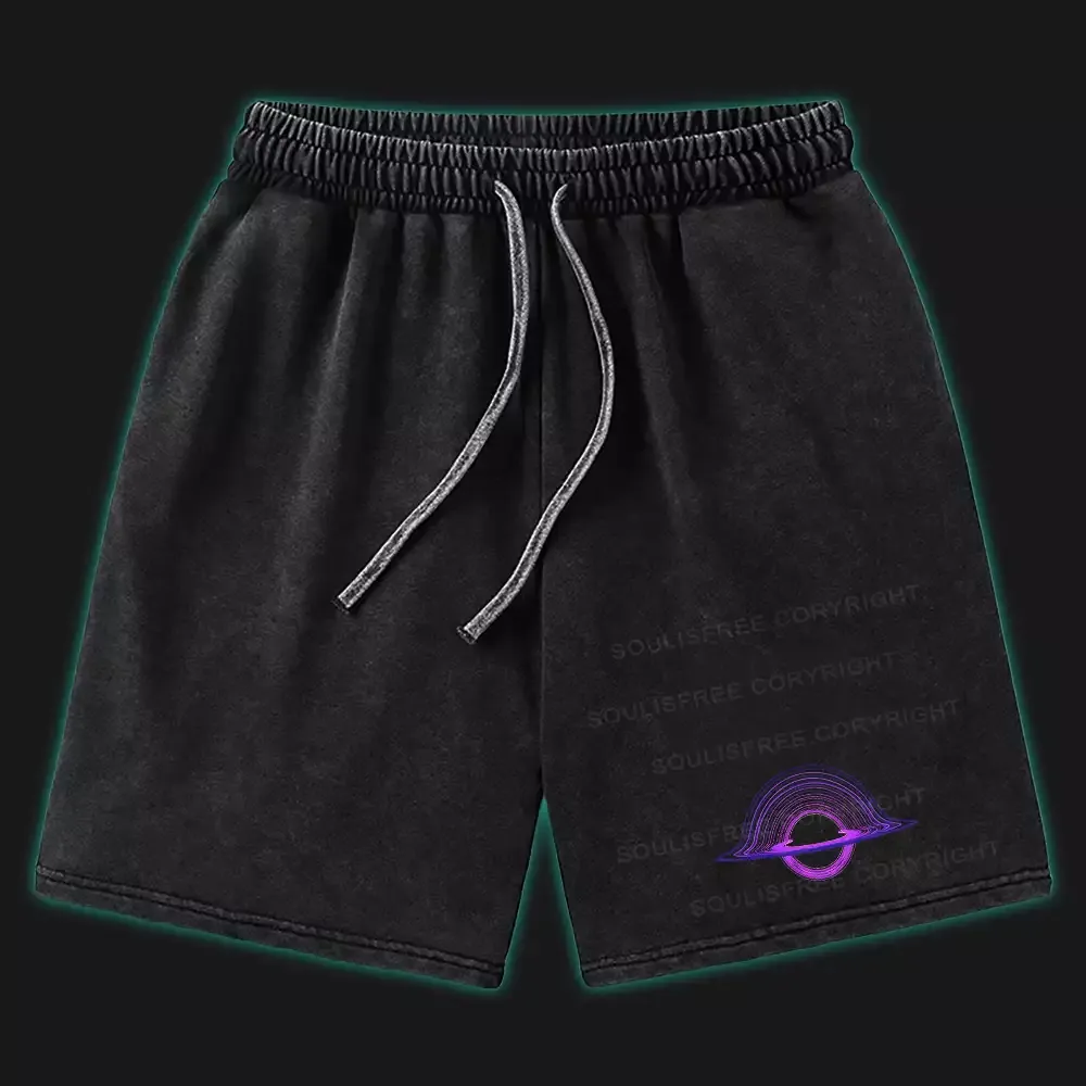 Designed Purple Black Hole Washed Shorts