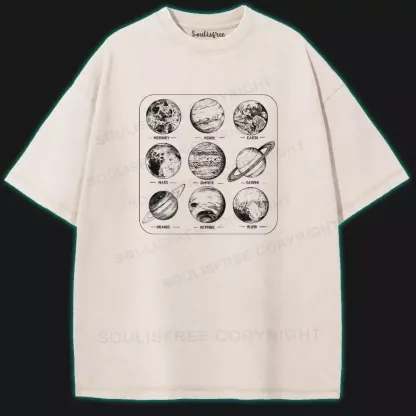 9 Planets, 1 Solar Family Washed Space T-shirt