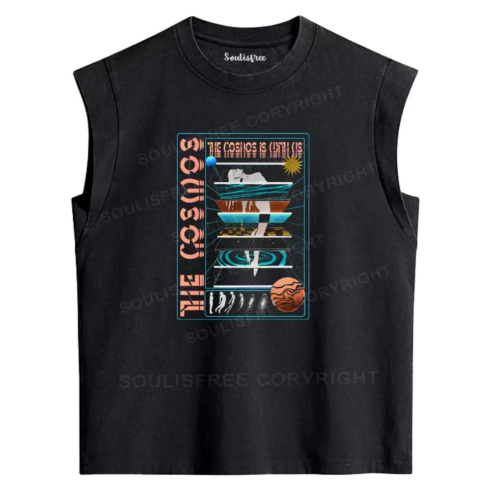 Designed The Cosmos Is With Us Washed Tank Tops