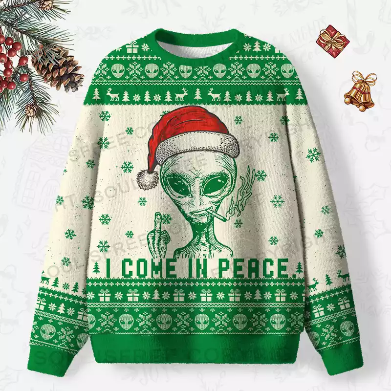 I COME IN PEACE 2 Ugly Christmas Knit Sweatshirt