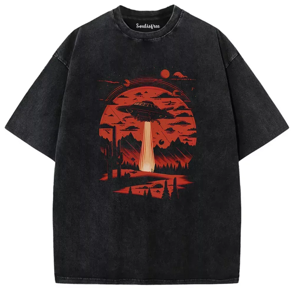 Designed UFO Attack Washed UFO T-shirt