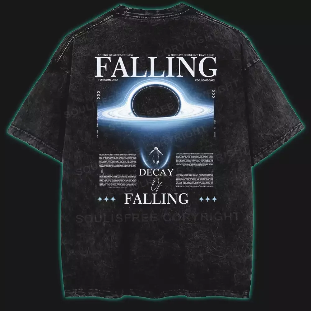 Designed Falling Washed Space T-shirt
