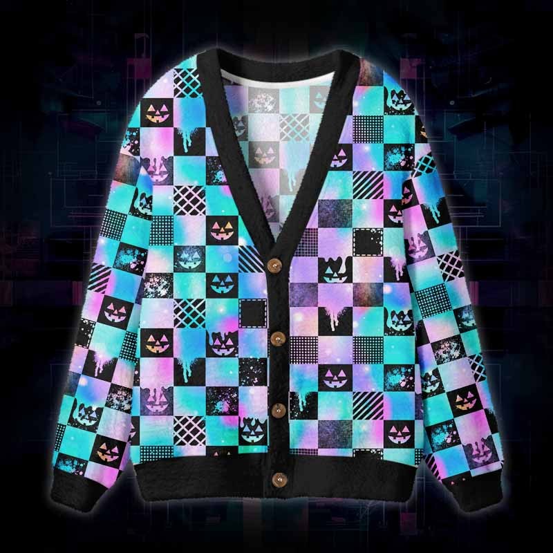 Soulisfree Trick Or Glitch Fuzzy Cardigan Sweater