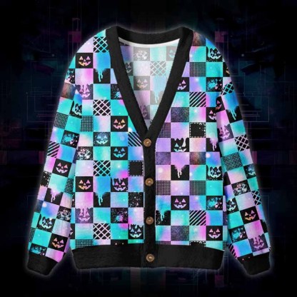 Soulisfree Trick Or Glitch Fuzzy Cardigan Sweater 