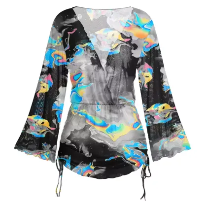 Soulisfree Cyber Iridescent Fluid Swirl Sheer Mesh Cover Up