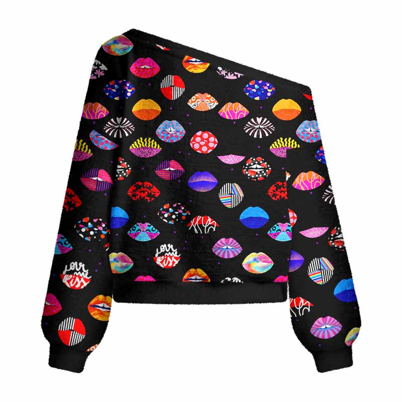 Soulisfree Holo Kiss Women's Fuzzy Crewneck Sweater