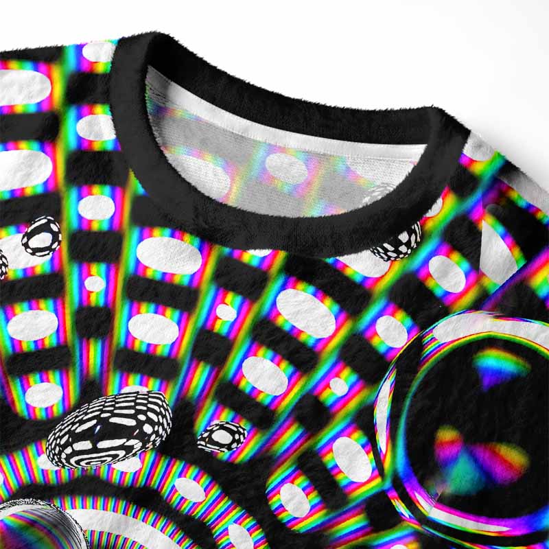 Soulisfree Holographic Tunnel Vision Spheres Fuzzy Crewneck Sweater