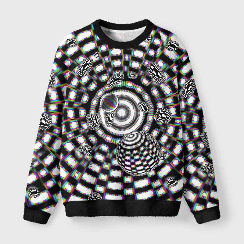 Soulisfree Holographic Tunnel Vision Spheres Fuzzy Crewneck Sweater