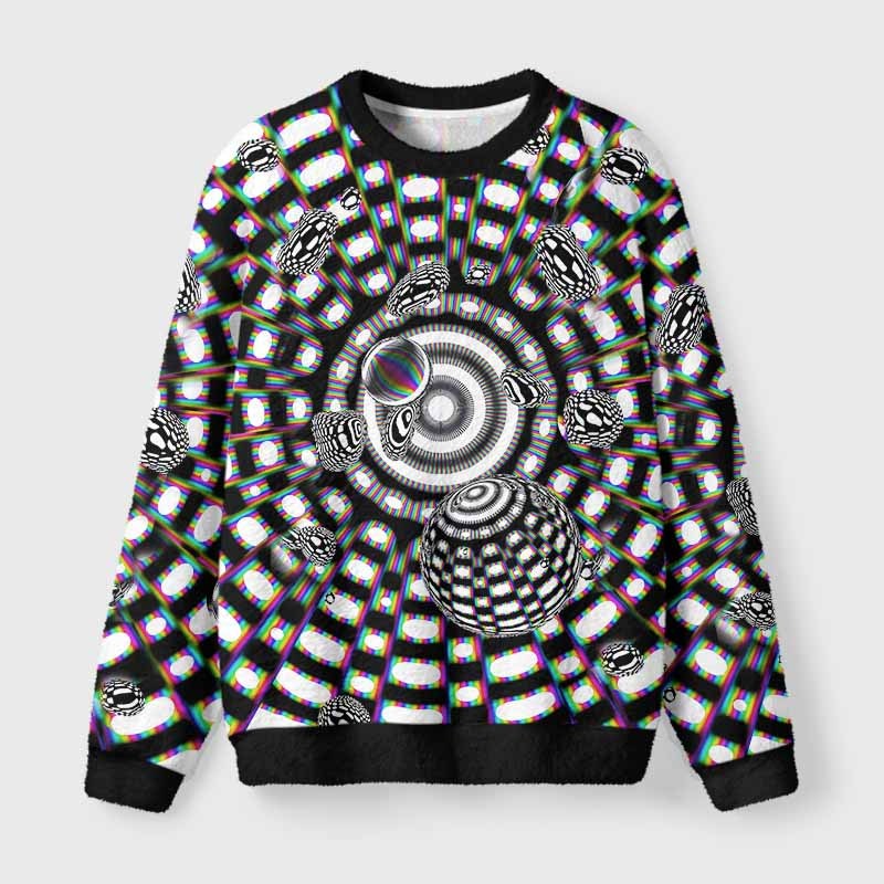 Soulisfree Holographic Tunnel Vision Spheres Fuzzy Crewneck Sweater