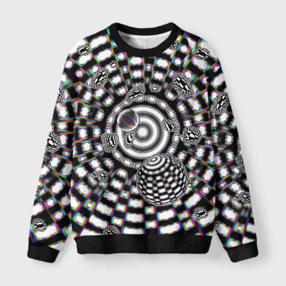Soulisfree Holographic Tunnel Vision Spheres Fuzzy Crewneck Sweater