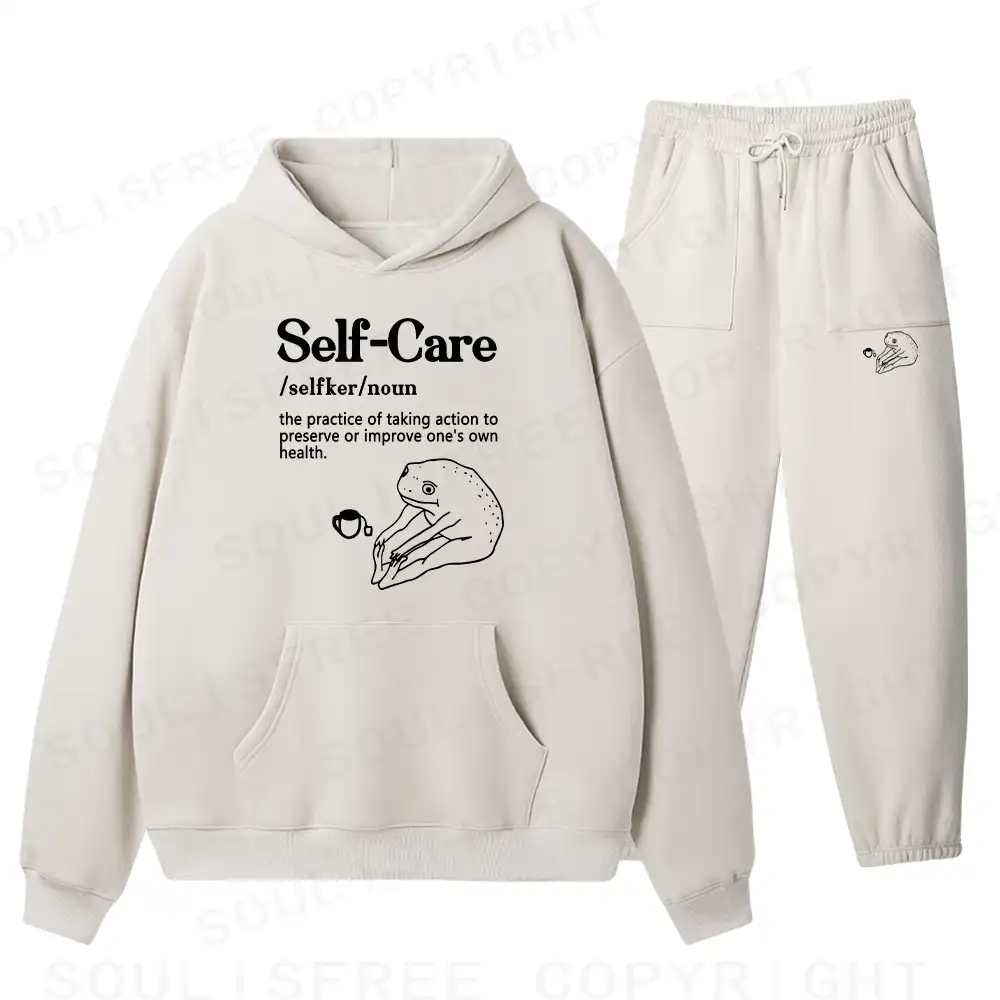 Self Care Washed T-shirt Fleece Hoodie Set