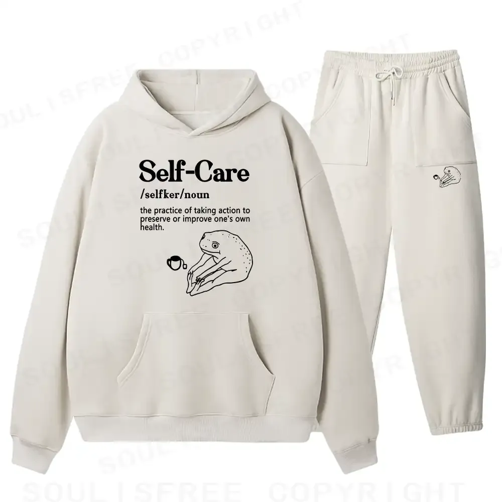 Self Care Washed T-shirt Fleece Hoodie Set