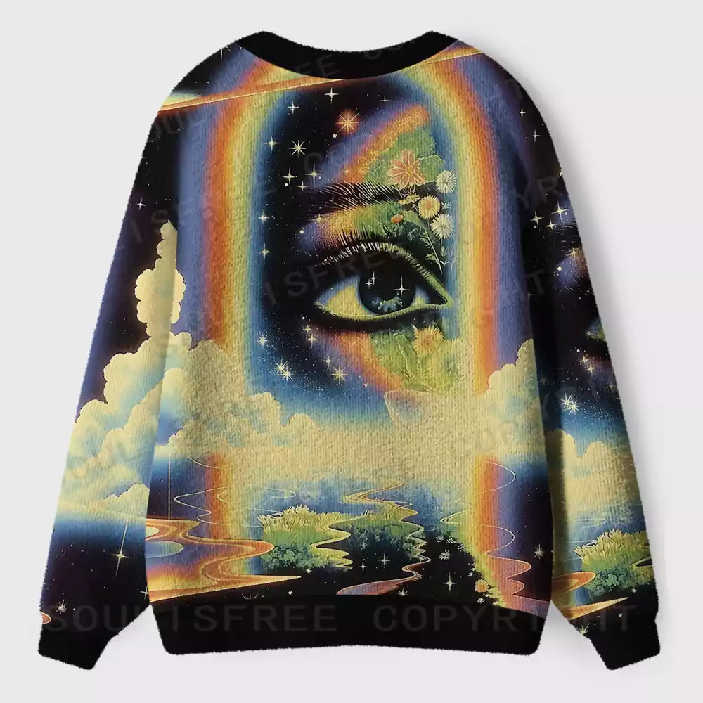 Stellar Eye Rainbow Ugly Cardigan Sweaters