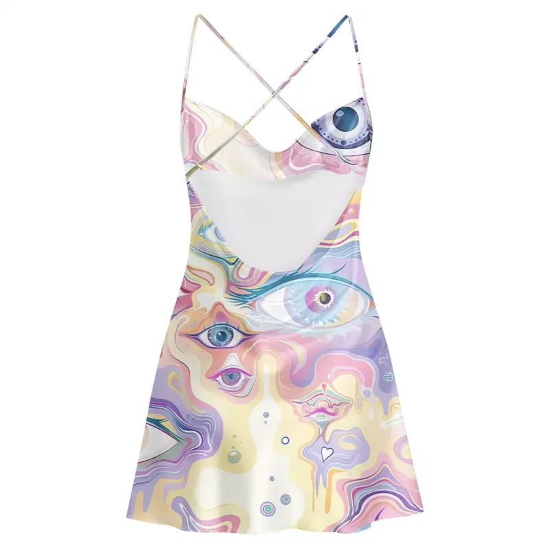 Soulisfree Psy Gaze Slip  Cowl Neck Satin Mini Dress