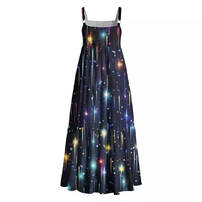 Soulisfree Neon Meteor Shower Galaxy Boho Maxi Dress