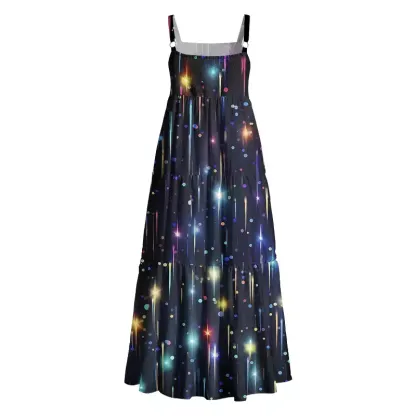 Soulisfree Neon Meteor Shower Galaxy Boho Maxi Dress