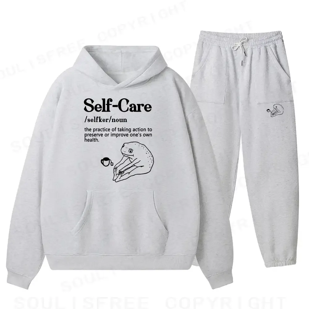 Self Care Washed T-shirt Fleece Hoodie Set