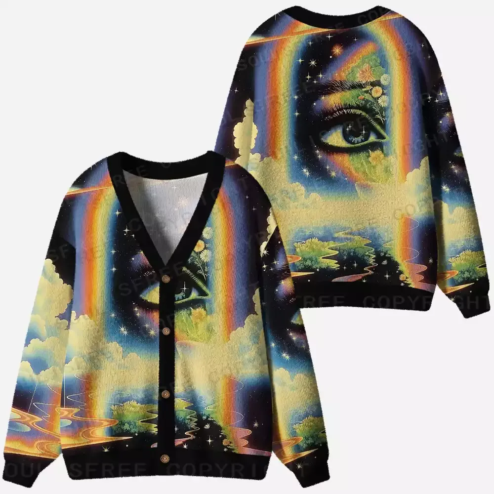 Stellar Eye Rainbow Ugly Cardigan Sweaters