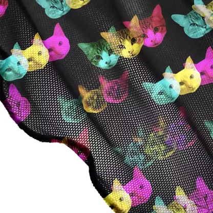 Soulisfree Glitch Art Neon Cat Sheer Mesh Cover Up