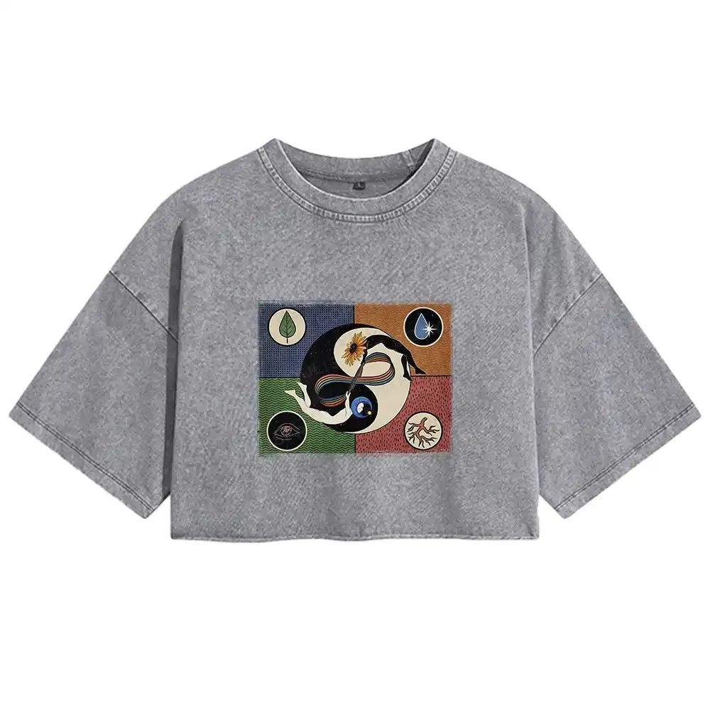 Designed Day Or Night Washed Crop T-shirt