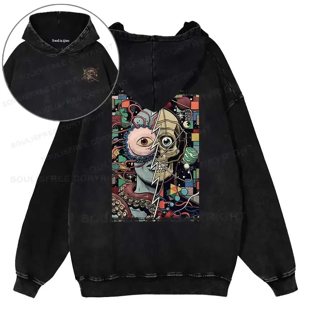 Designed Split Washed Hoodie