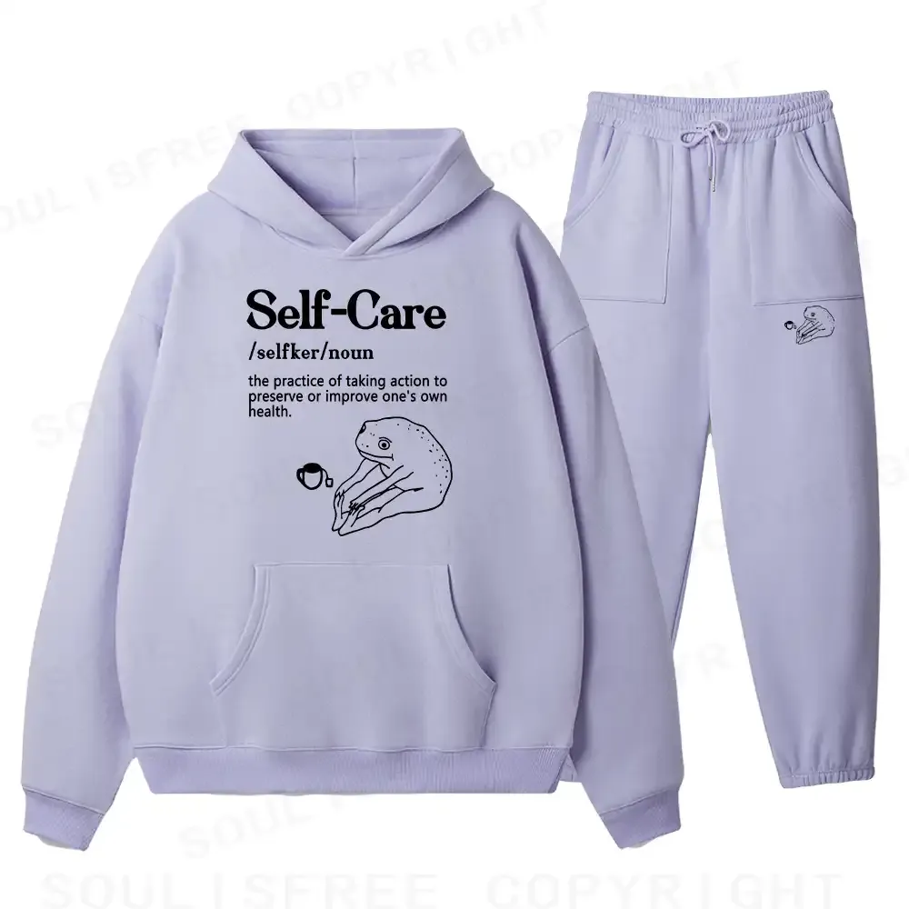 Self Care Washed T-shirt Fleece Hoodie Set