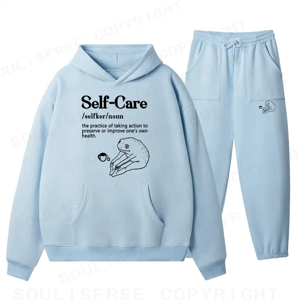 Self Care Washed T-shirt Fleece Hoodie Set