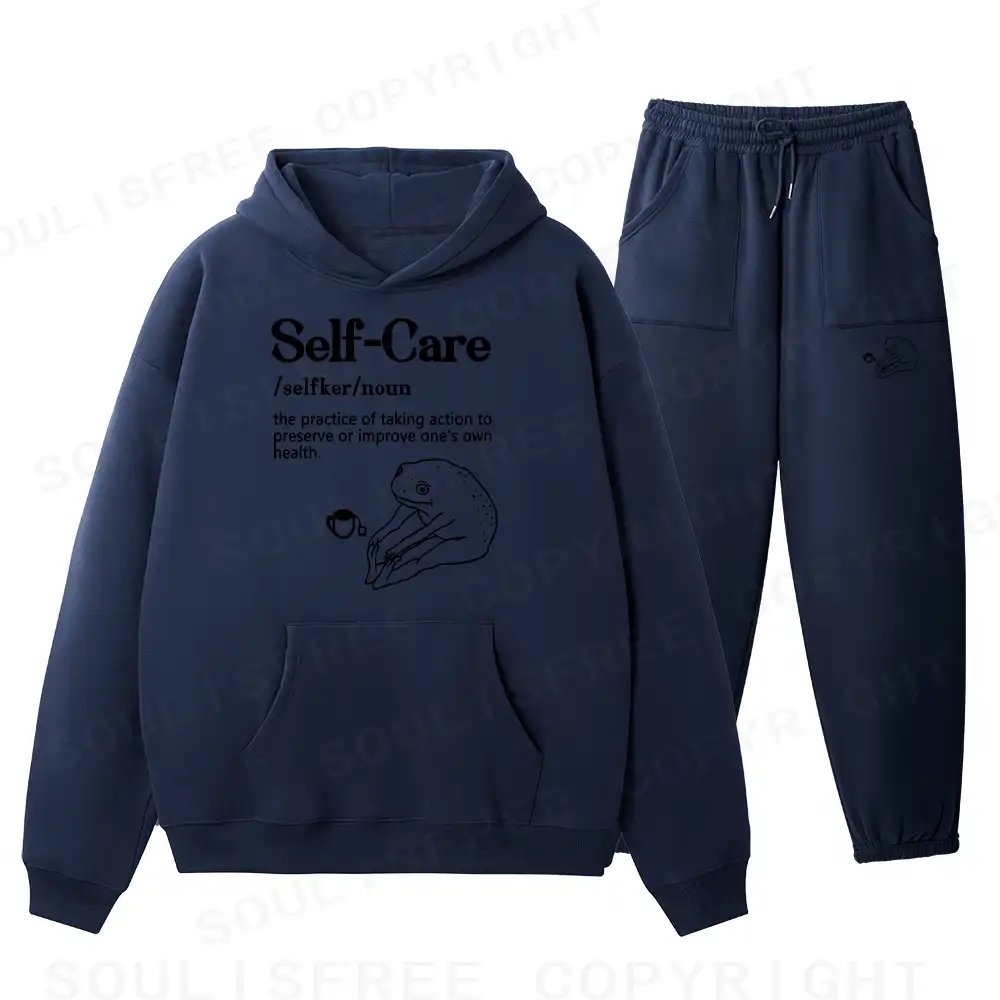 Self Care Washed T-shirt Fleece Hoodie Set