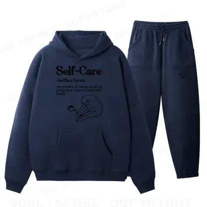 Self Care Washed T-shirt Fleece Hoodie Set