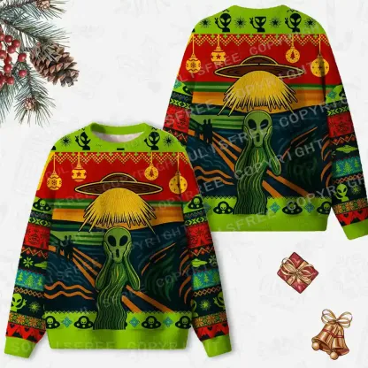 Alien Scream Ugly Christmas Knit Sweatshirt