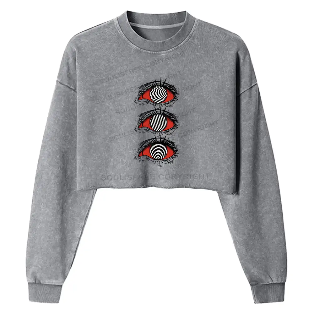 Psychedelic Eye Washed Cropped Sweatshirt