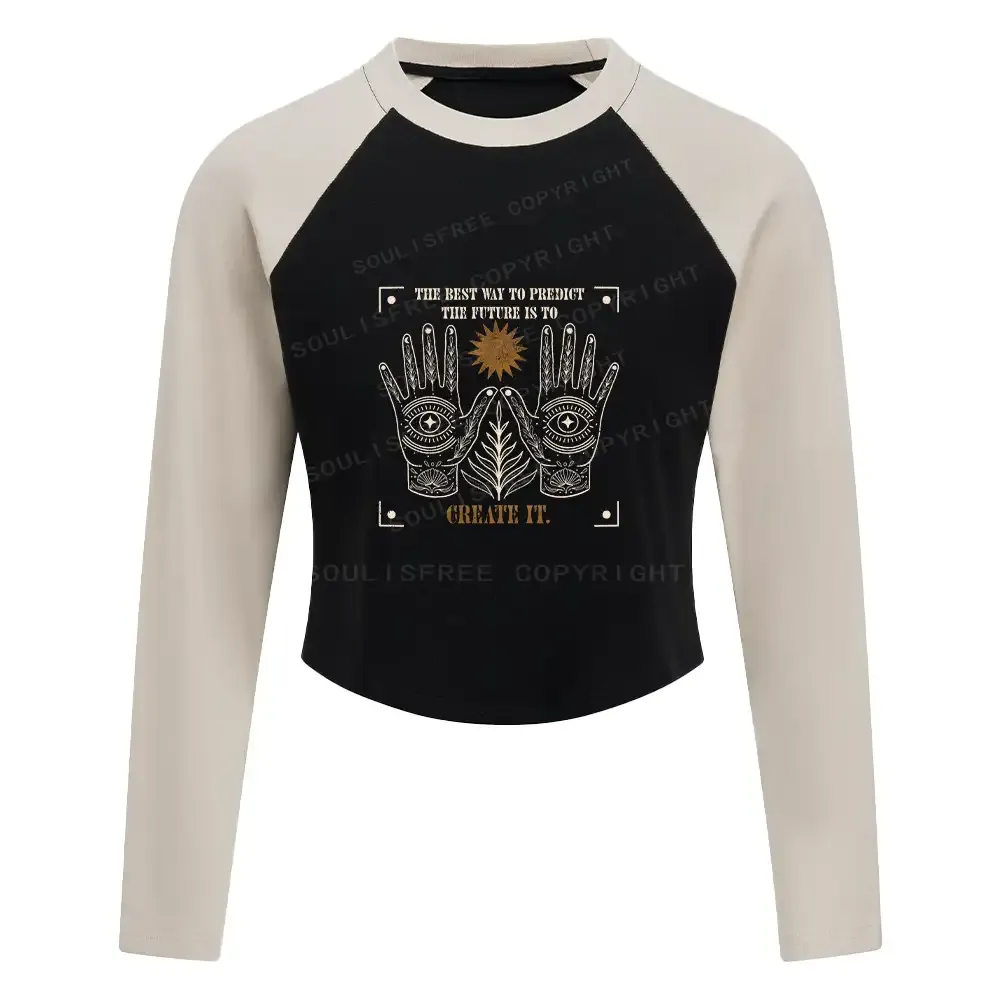 Designed Creating The Future Block Raglan Long Sleeve Crop Top