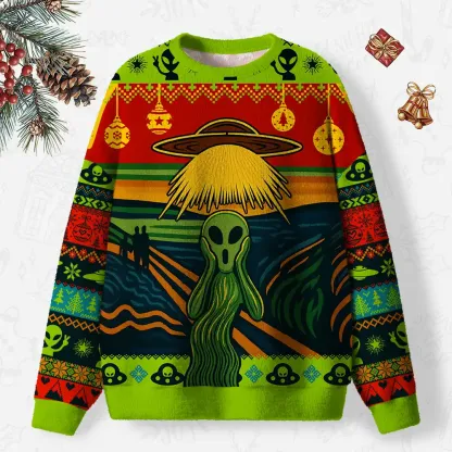 Alien Scream Ugly Christmas Knit Sweatshirt