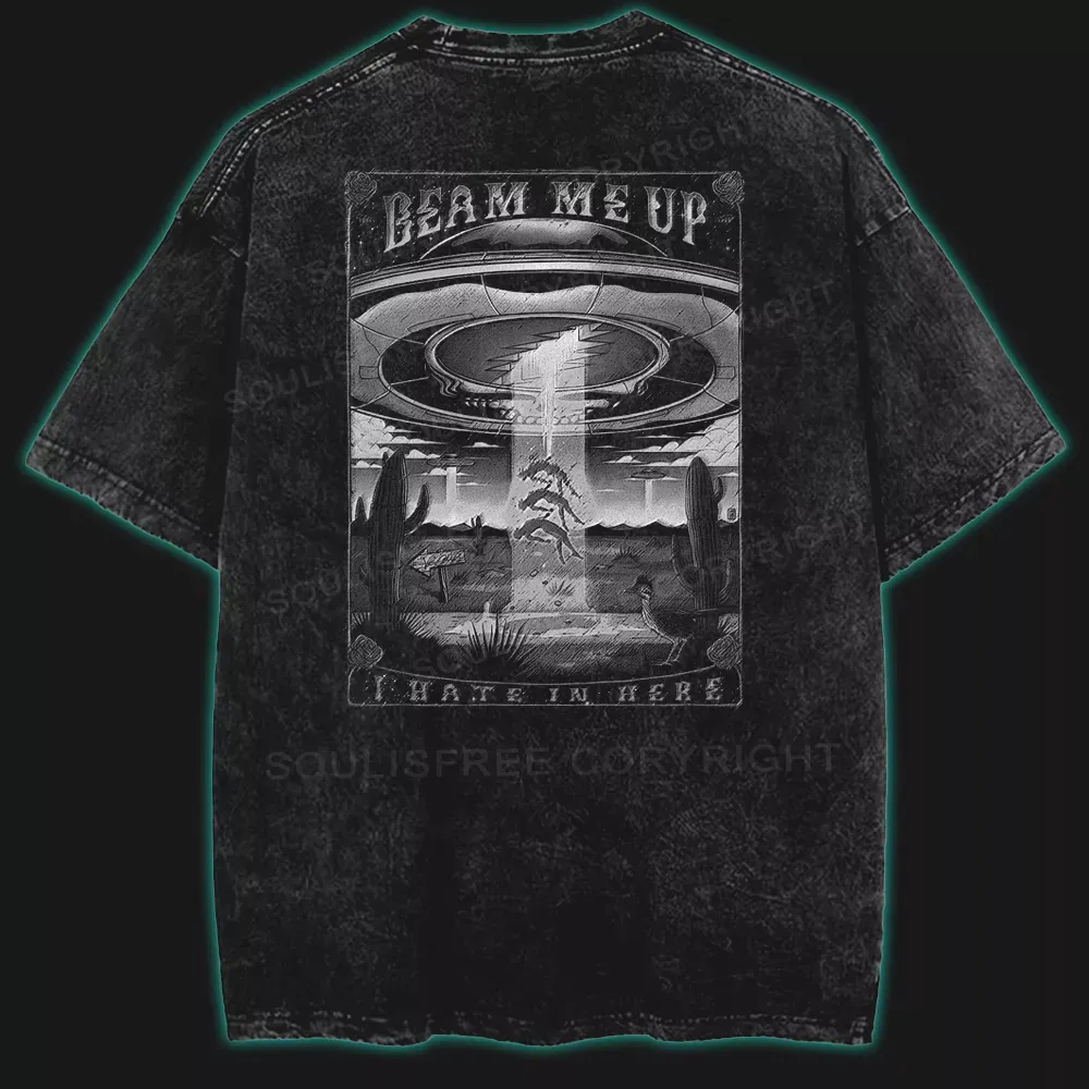 Designed Beam Me Up , I Hate In Here Washed Space T-shirt