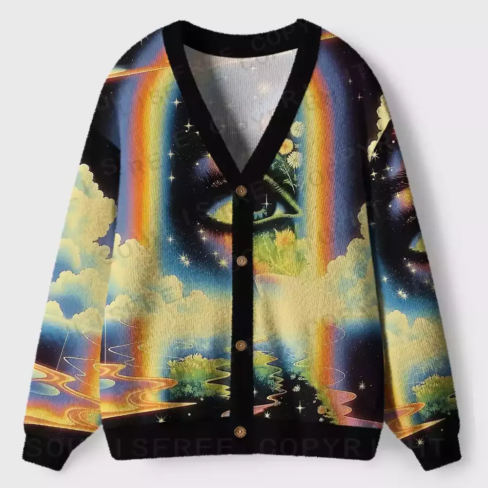 Stellar Eye Rainbow Ugly Cardigan Sweaters