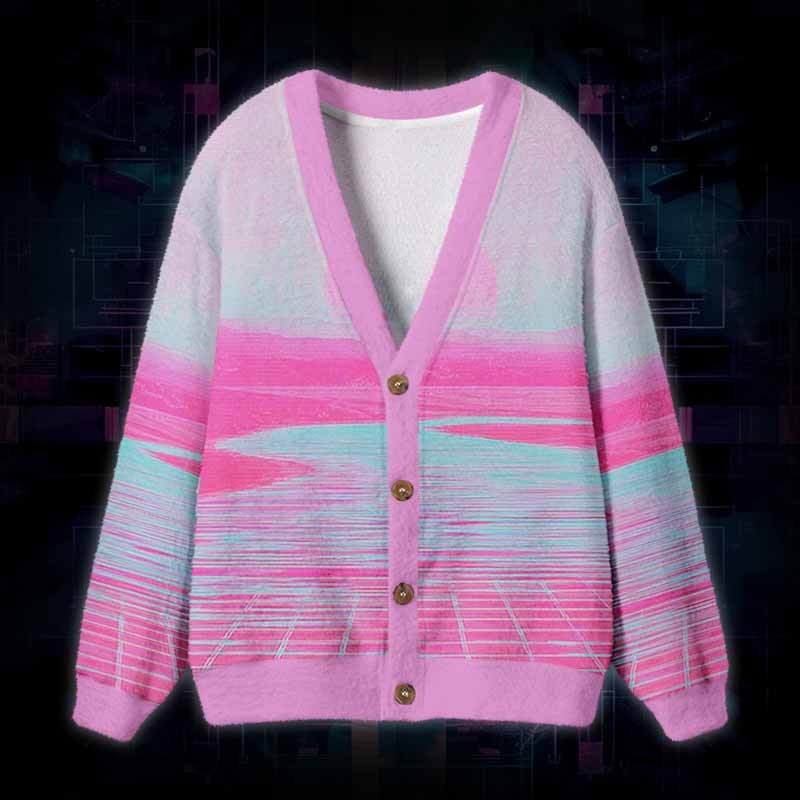Soulisfree Pastel Horizon Fuzzy Cardigan Sweater