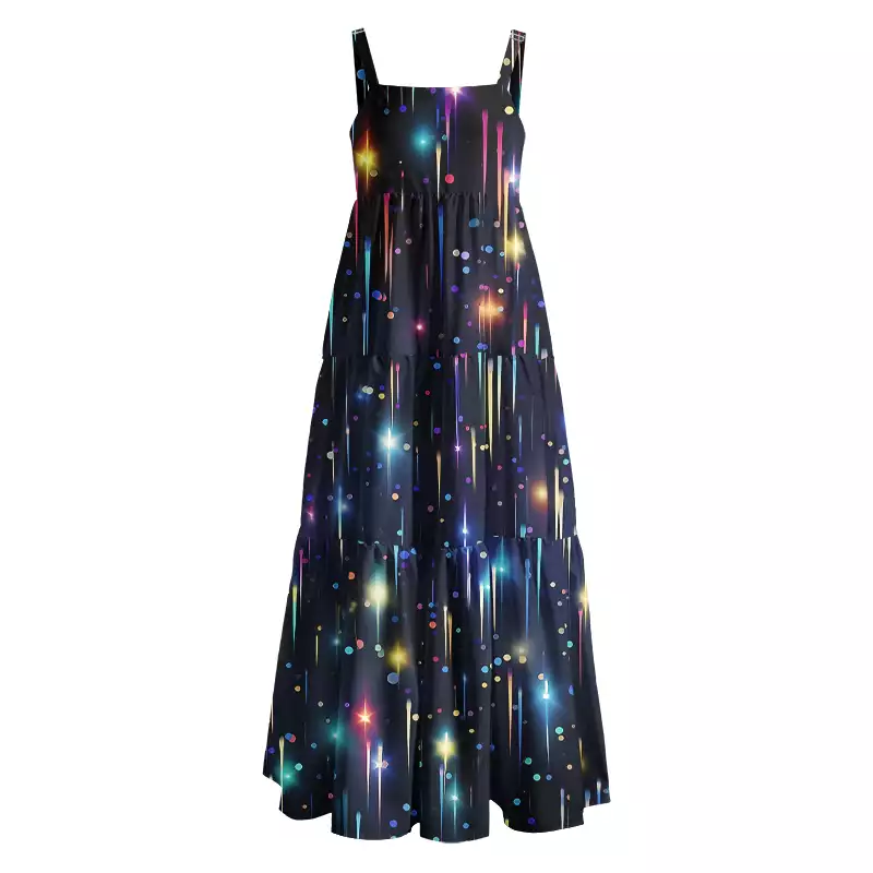 Soulisfree Neon Meteor Shower Galaxy Boho Maxi Dress