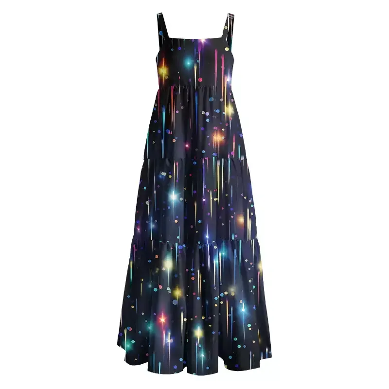 Soulisfree Neon Meteor Shower Galaxy Boho Maxi Dress