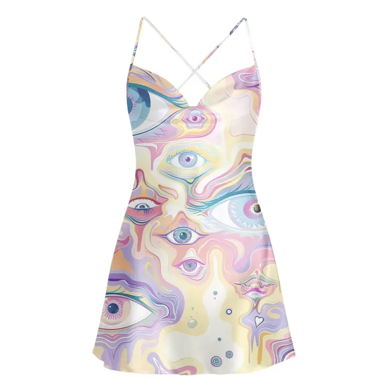 Soulisfree Psy Gaze Slip Cowl Neck Satin Mini Dress