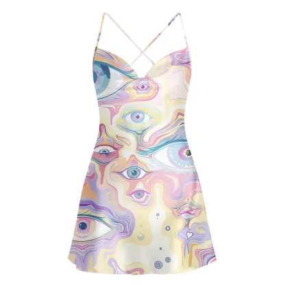 Soulisfree Psy Gaze Slip  Cowl Neck Satin Mini Dress