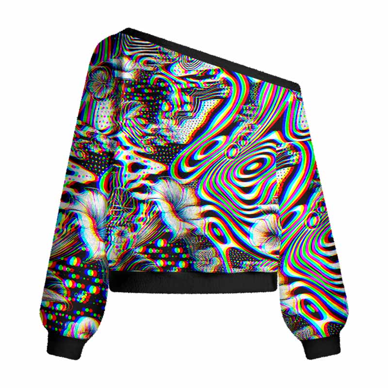 Soulisfree 3D Effect Abstract Swirl Botanical Women's Fuzzy Crewneck Sweater