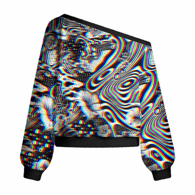 Soulisfree 3D Effect Abstract Swirl Botanical Women's Fuzzy Crewneck Sweater