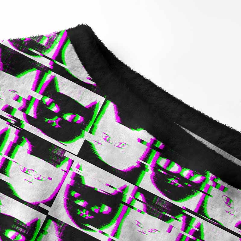 Soulisfree Neon Glitch Cat Women's Fuzzy Crewneck Sweater