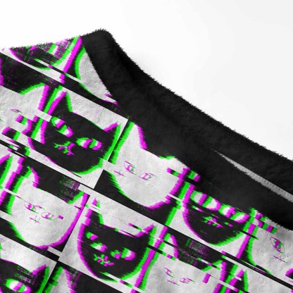 Soulisfree Neon Glitch Cat Women's Fuzzy Crewneck Sweater