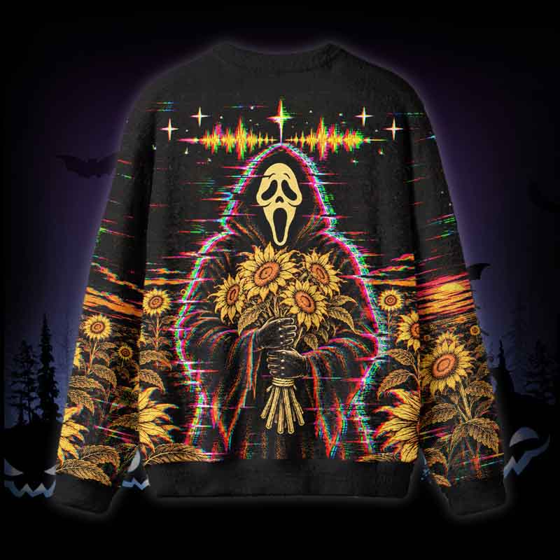 Soulisfree Glitch Sunflower Field Fuzzy Crewneck Sweater