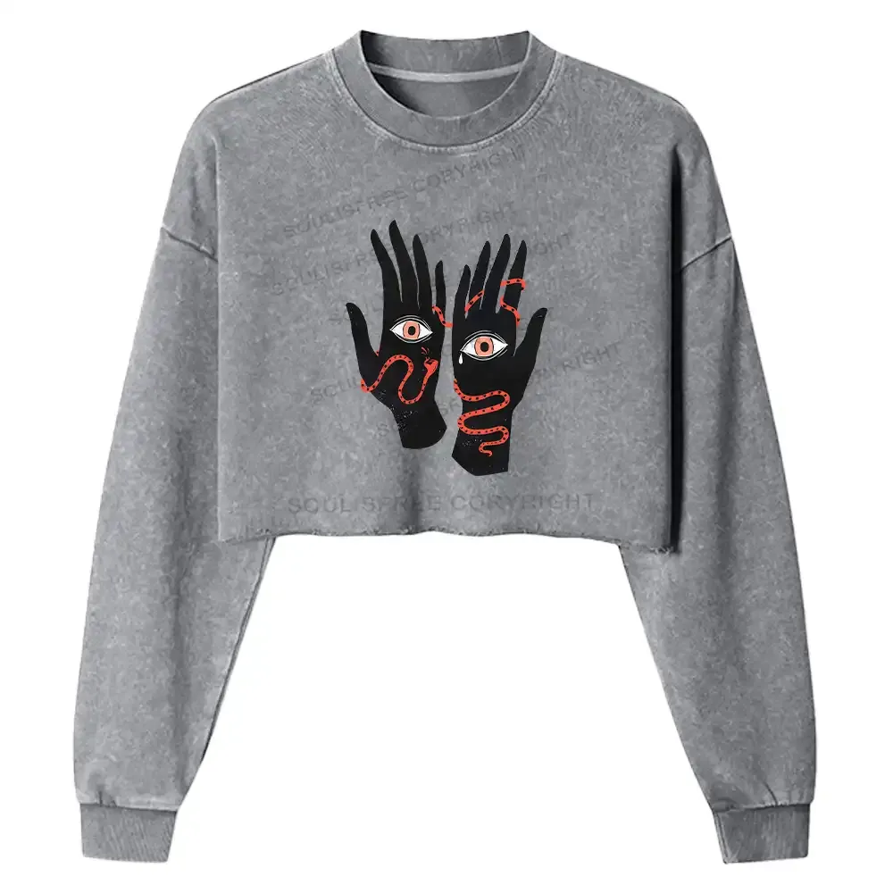 Designed The Eyes Will Not Deceive You Washed Cropped Sweatshirt