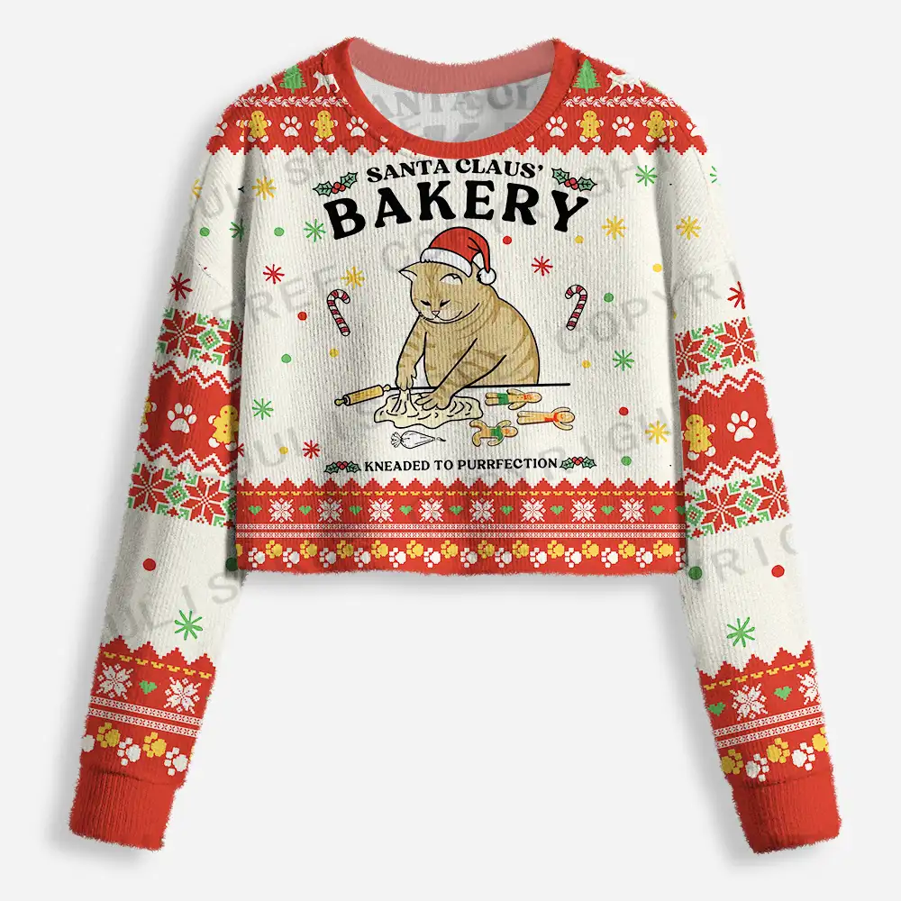 Bakery Cat Cropped Ugly Christmas Sweater