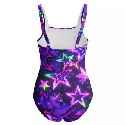 Soulisfree Neon Galaxy Star One‑Piece Swimsuit